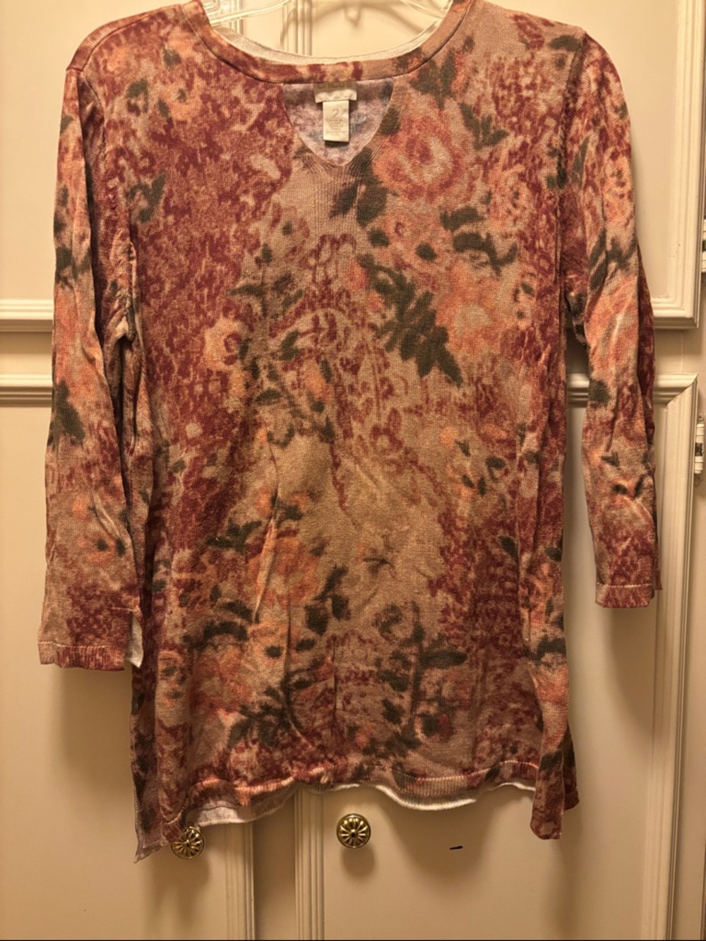 Floral Print Lightweight Knit Top - Rust and Olive